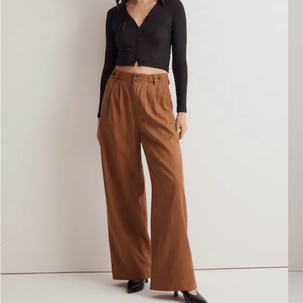 Harlow wide leg pant, warm medium brown acorn size 6